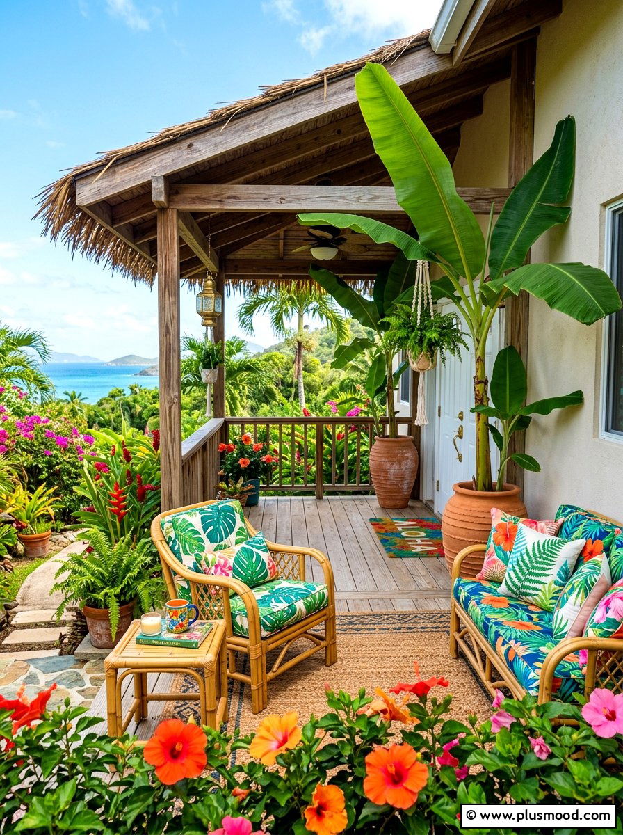 Tropical Front Porch - 25 cute summer porch decor ideas