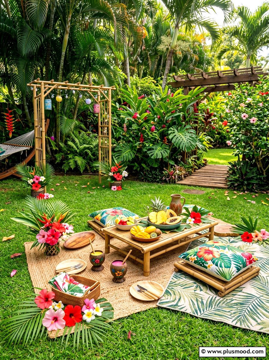 Tropical Garden Picnic Space - 25 summer picnic backyard ideas