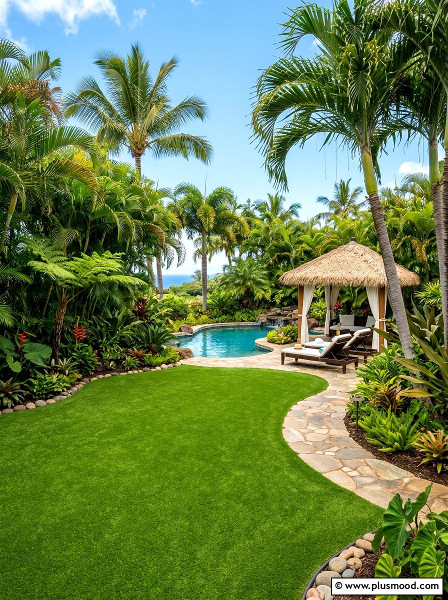 Tropical Grass Backyard - 25 small backyard ideas with grass