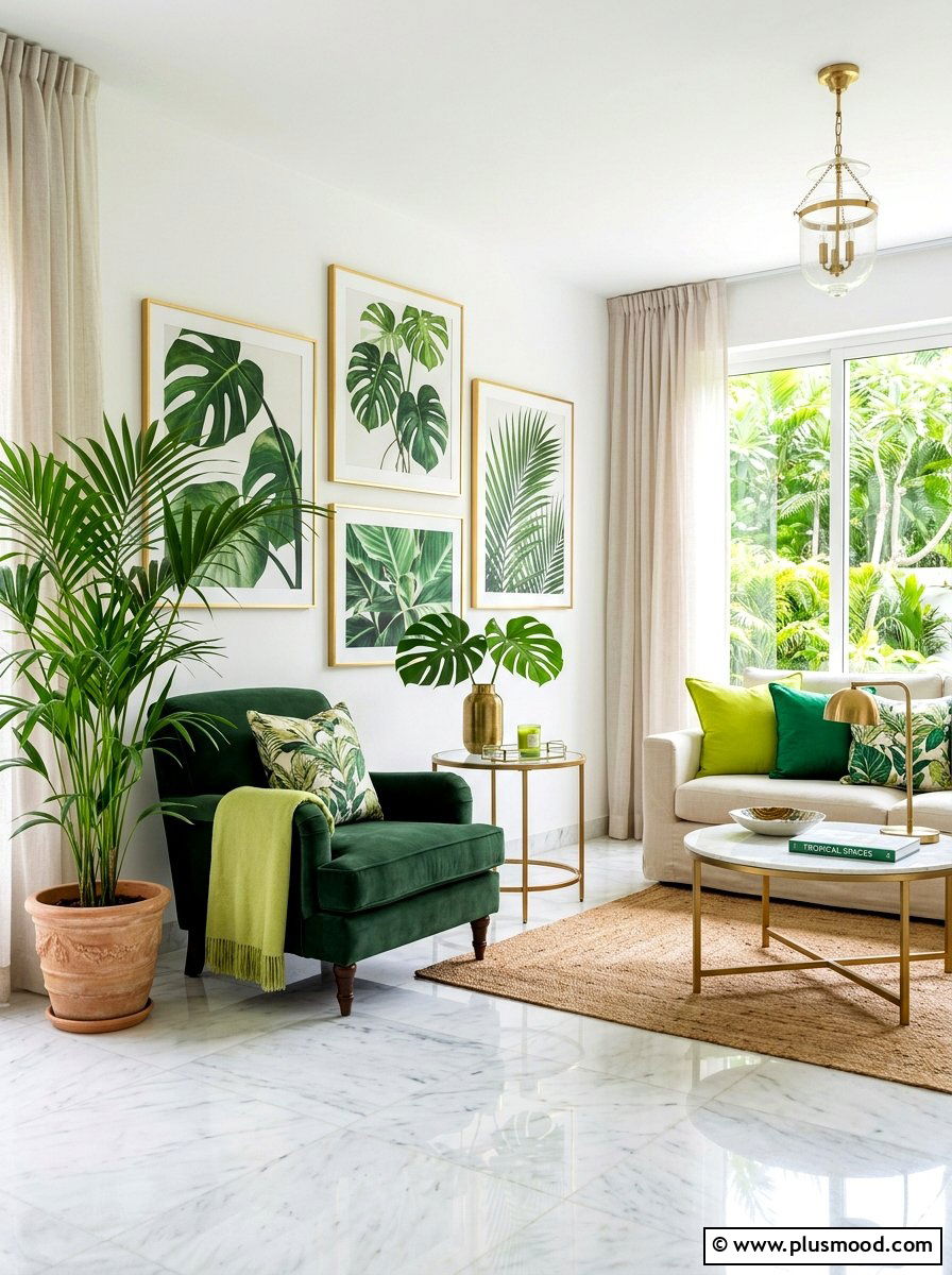 Tropical Green Summer Living Room - 25 summer easy living room makeover ideas