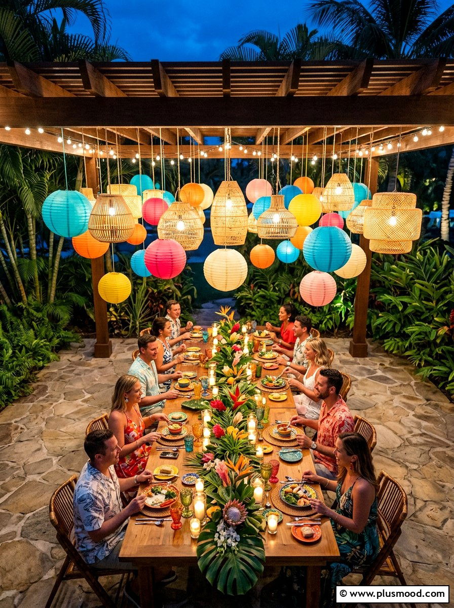 Tropical Hanging Lantern - 25 summer tropical party decor ideas