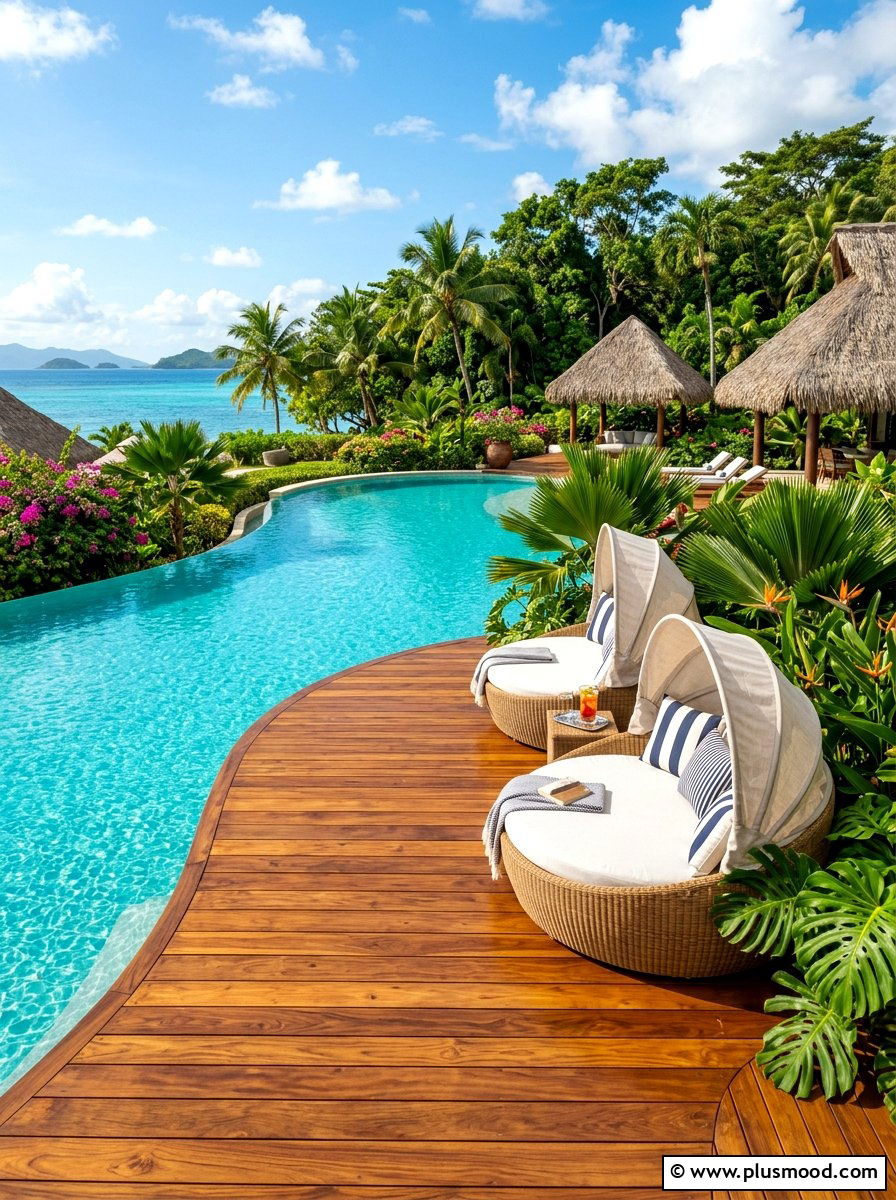 Tropical Hardwood Pool Deck - 25 summer deck around pool ideas