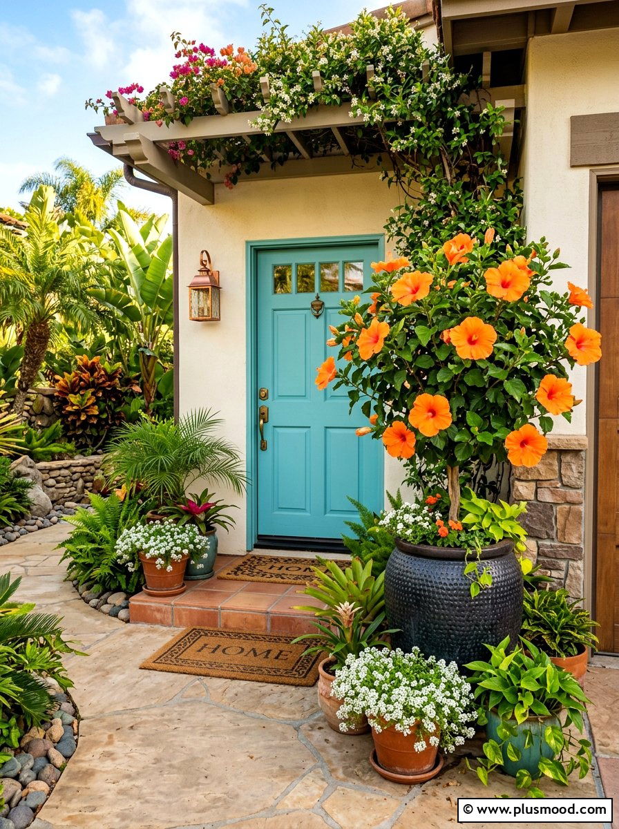 Tropical Hibiscus Container - 25 summer front door planter ideas
