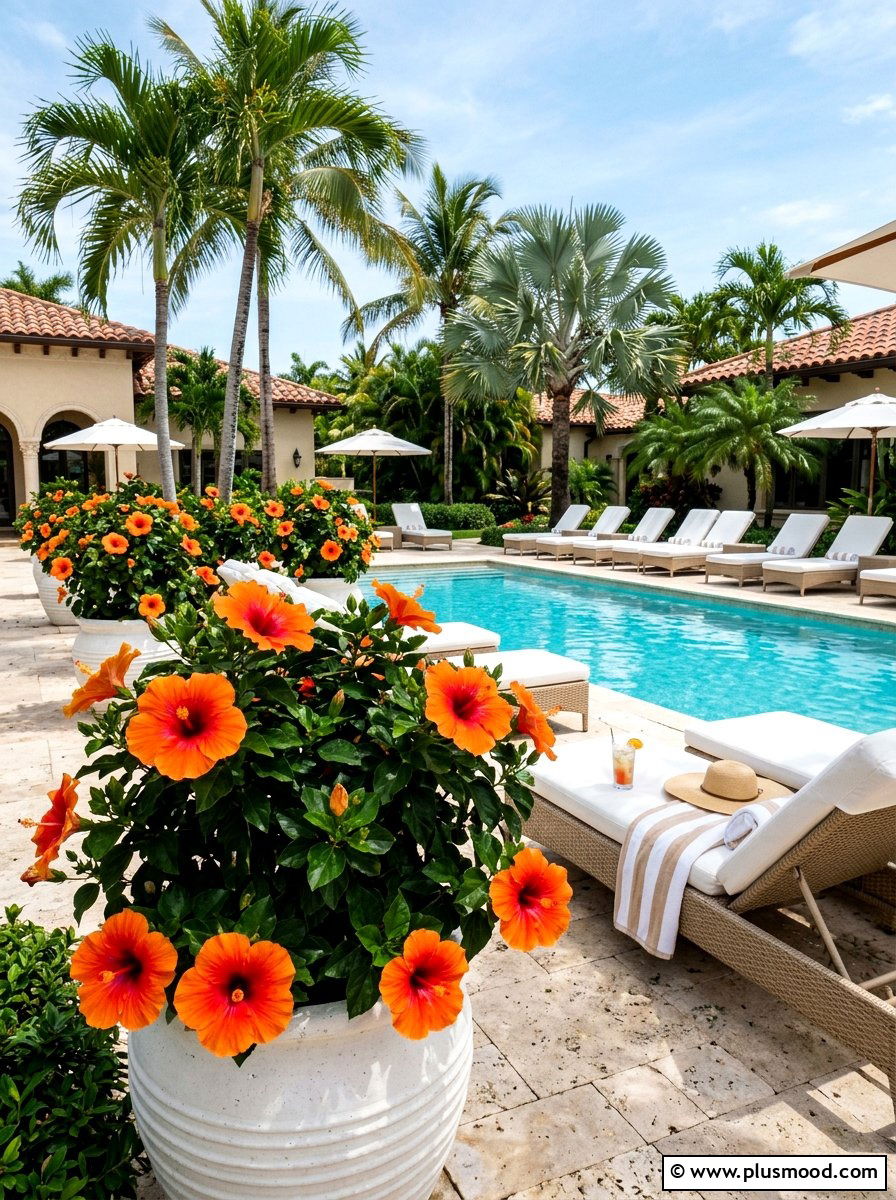 Tropical Hibiscus For Poolside - 25 summer patio flower ideas