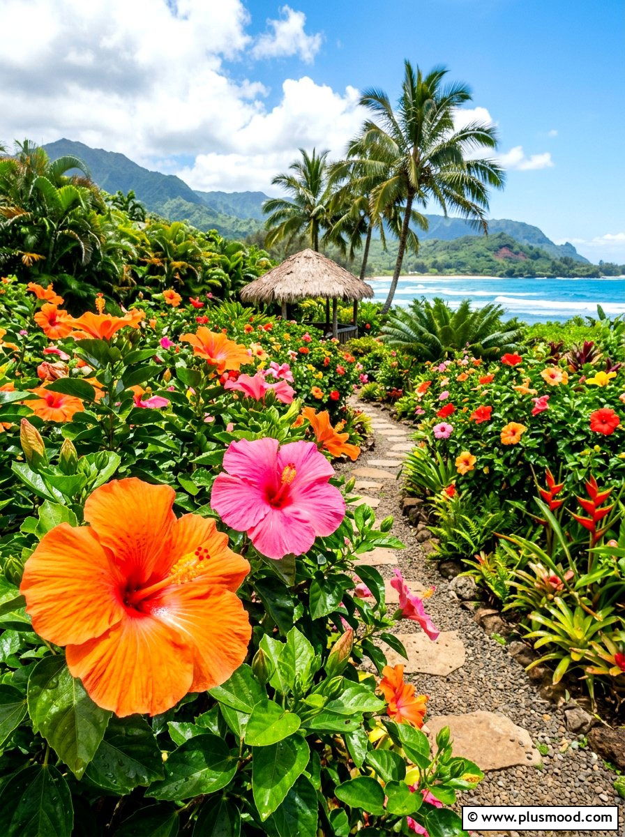 Tropical Hibiscus Garden - 25 summer foundation planting ideas