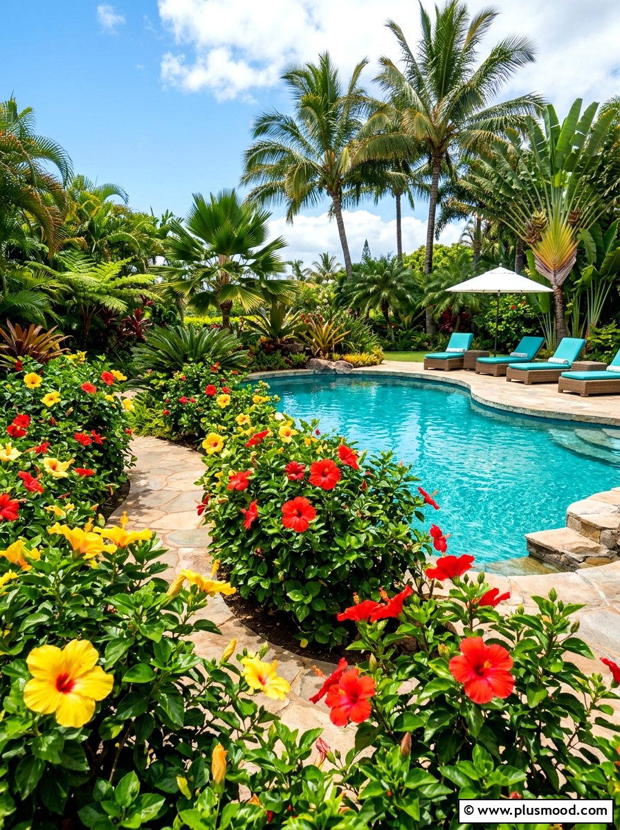 Tropical Hibiscus Garden - 25 pool landscaping ideas for hot climates