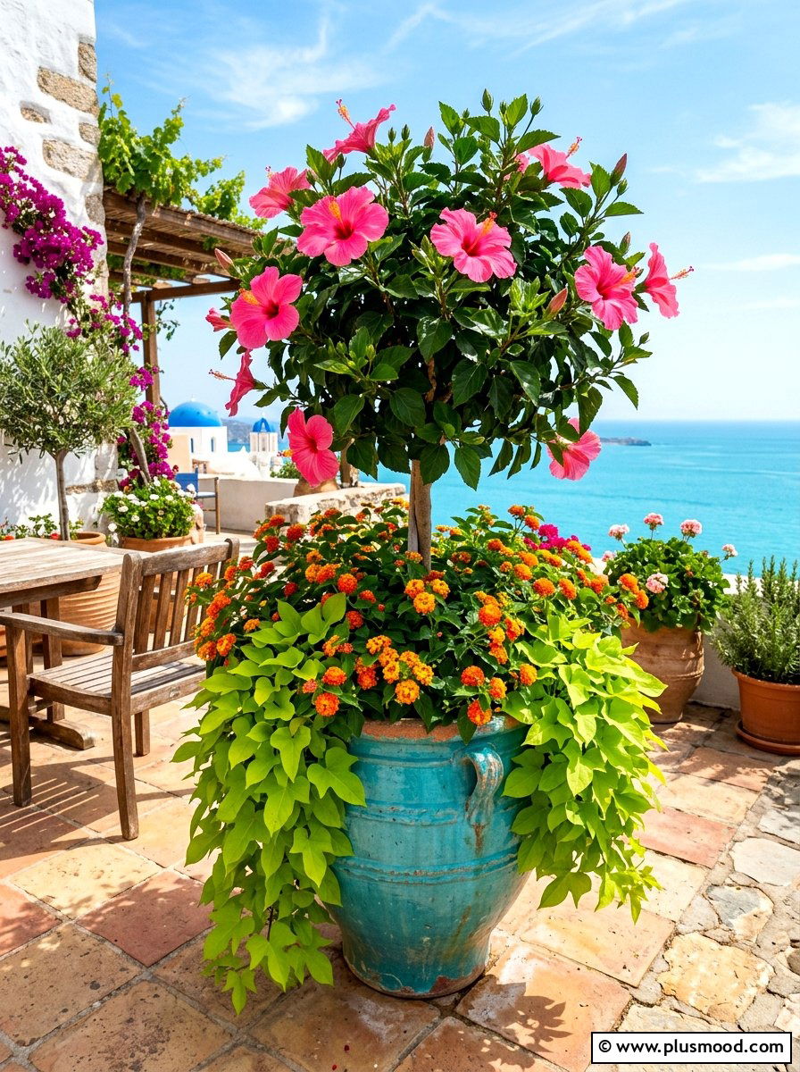 Tropical Hibiscus Planter - 25 summer colorful planter ideas