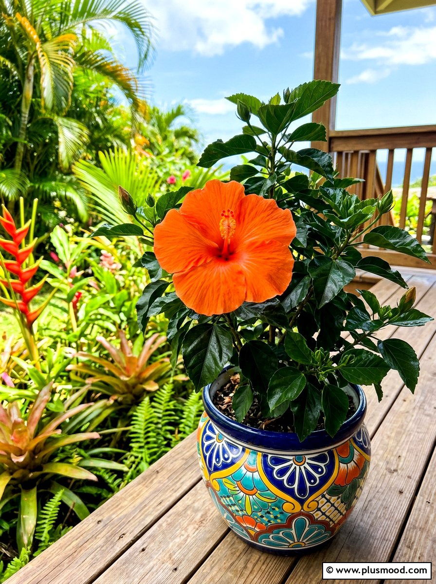 Tropical Hibiscus Pot - 25 summer front porch flower ideas