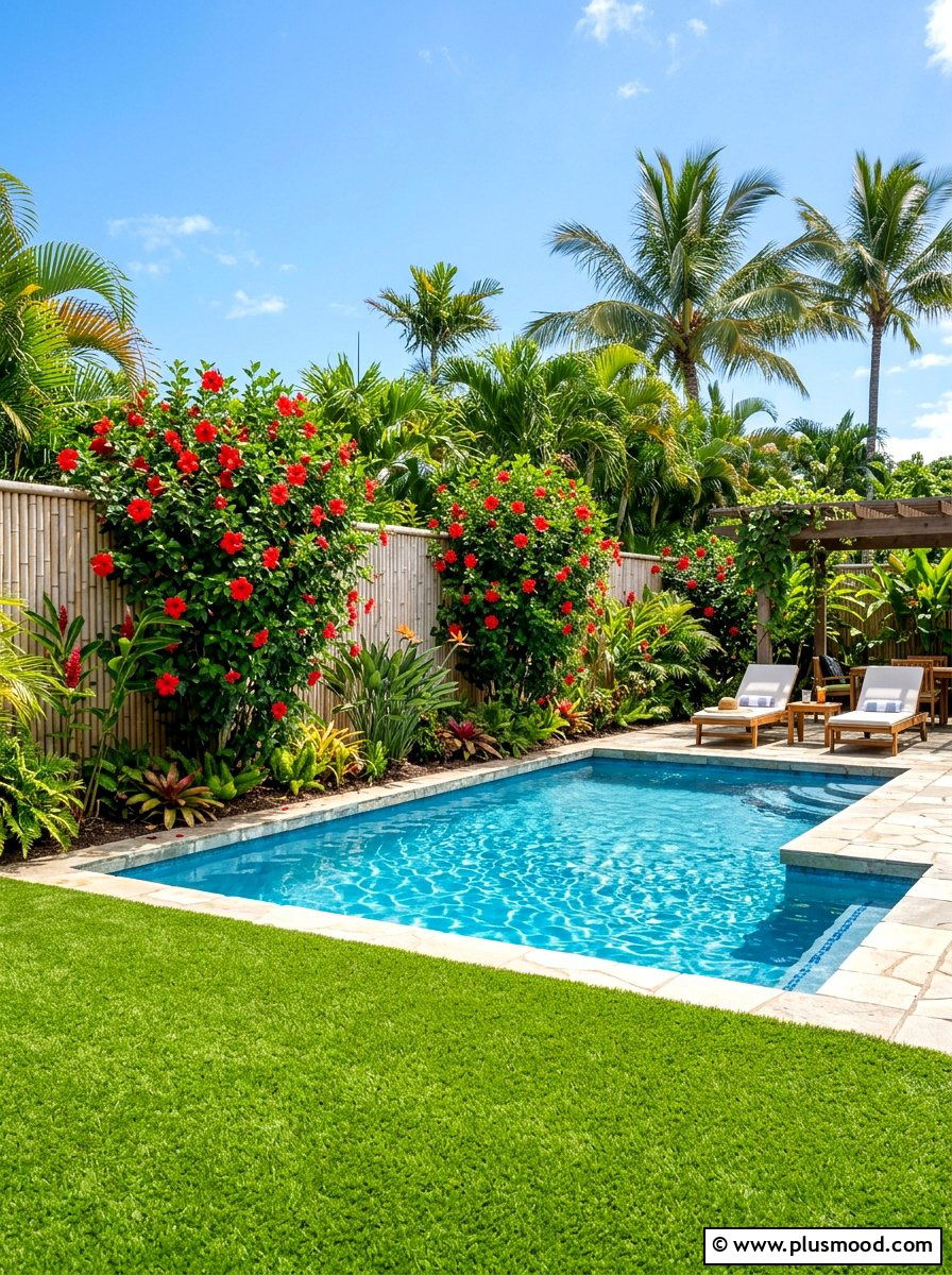 Tropical Hibiscus Screen - 25 summer fence line landscaping ideas