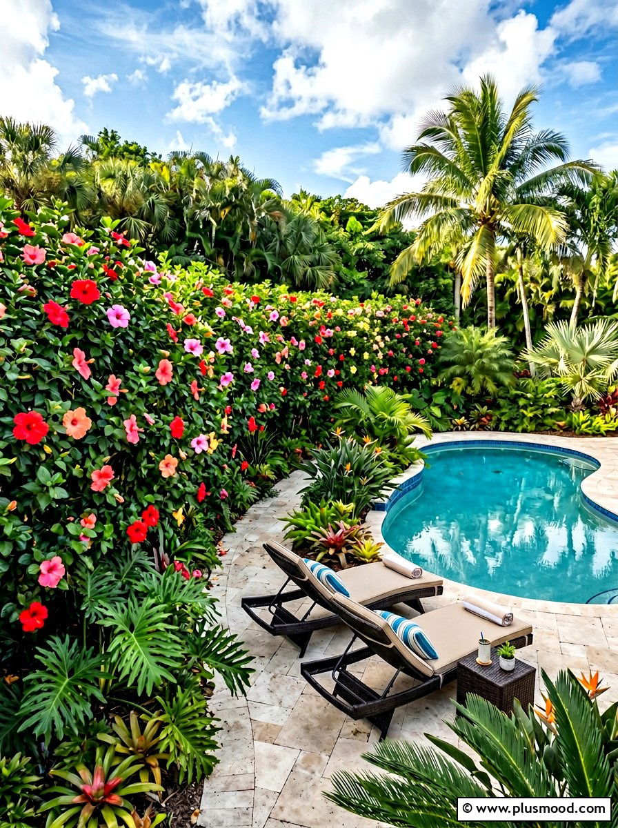 Tropical Hibiscus Screen - 25 pool landscaping ideas with plants