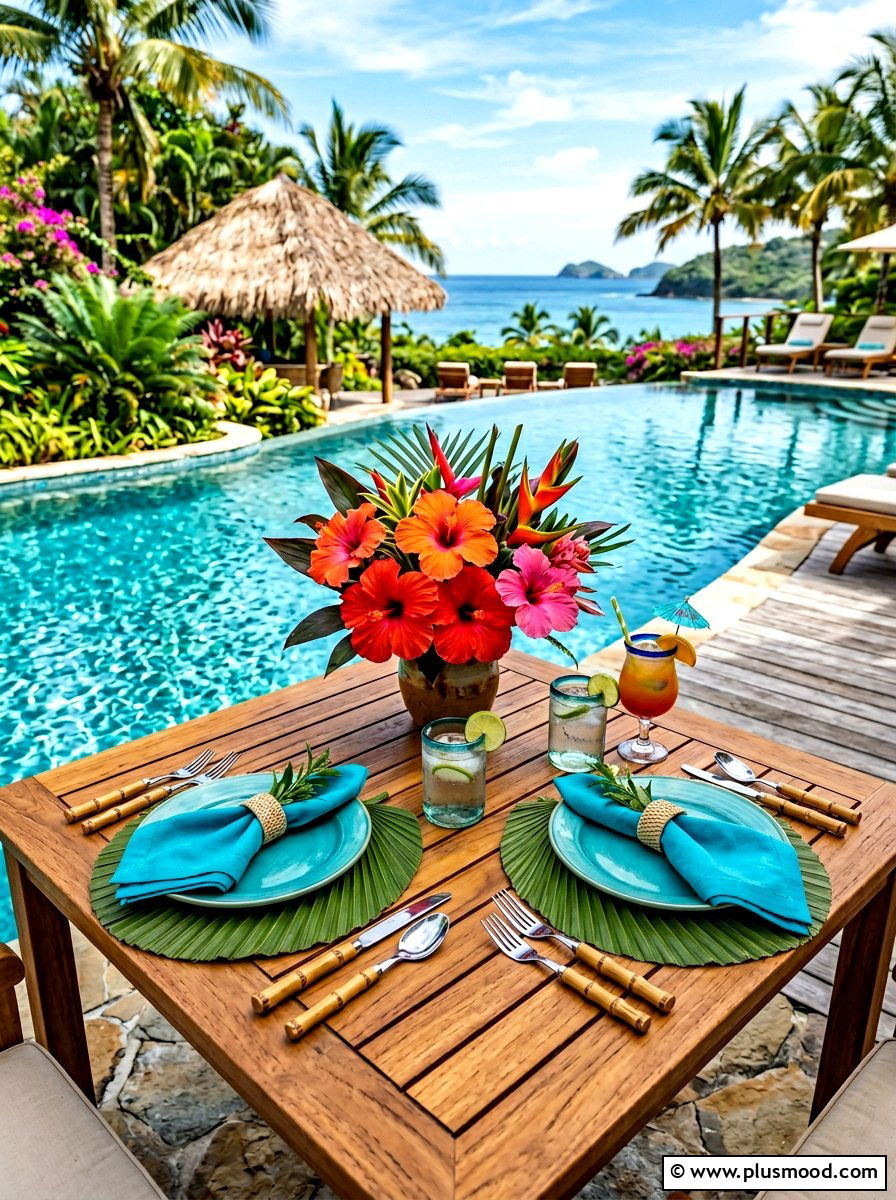 Tropical Hibiscus Table Decor - 25 late summer tablescape ideas