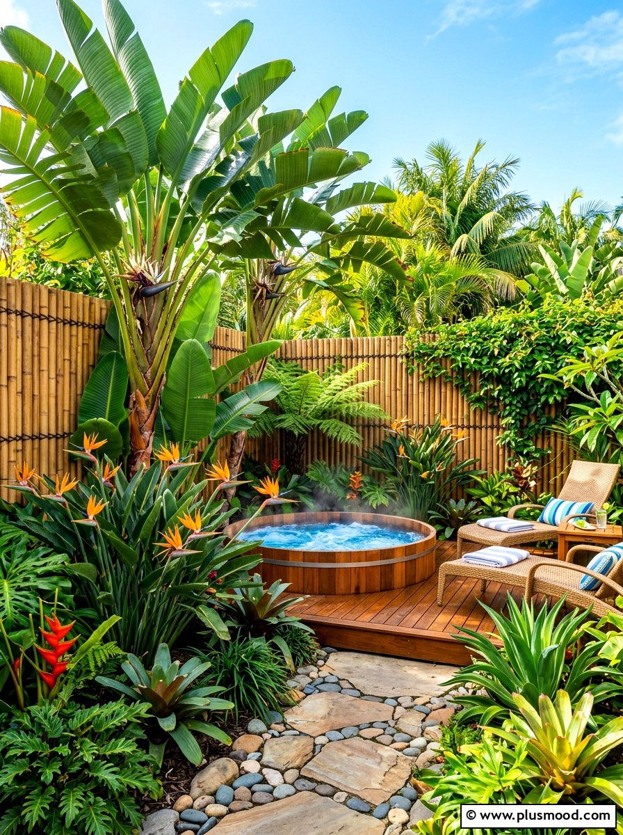 Tropical Hot Tub Garden - 25 summer hot tub patio ideas