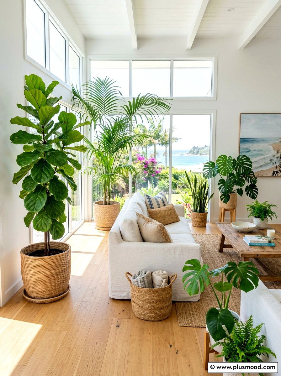 Tropical House Plants - 25 coastal summer living room ideas