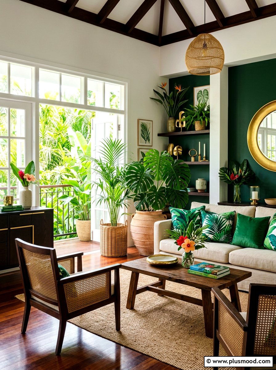 Tropical Inspired Living Area - 25 summer living room makeover ideas