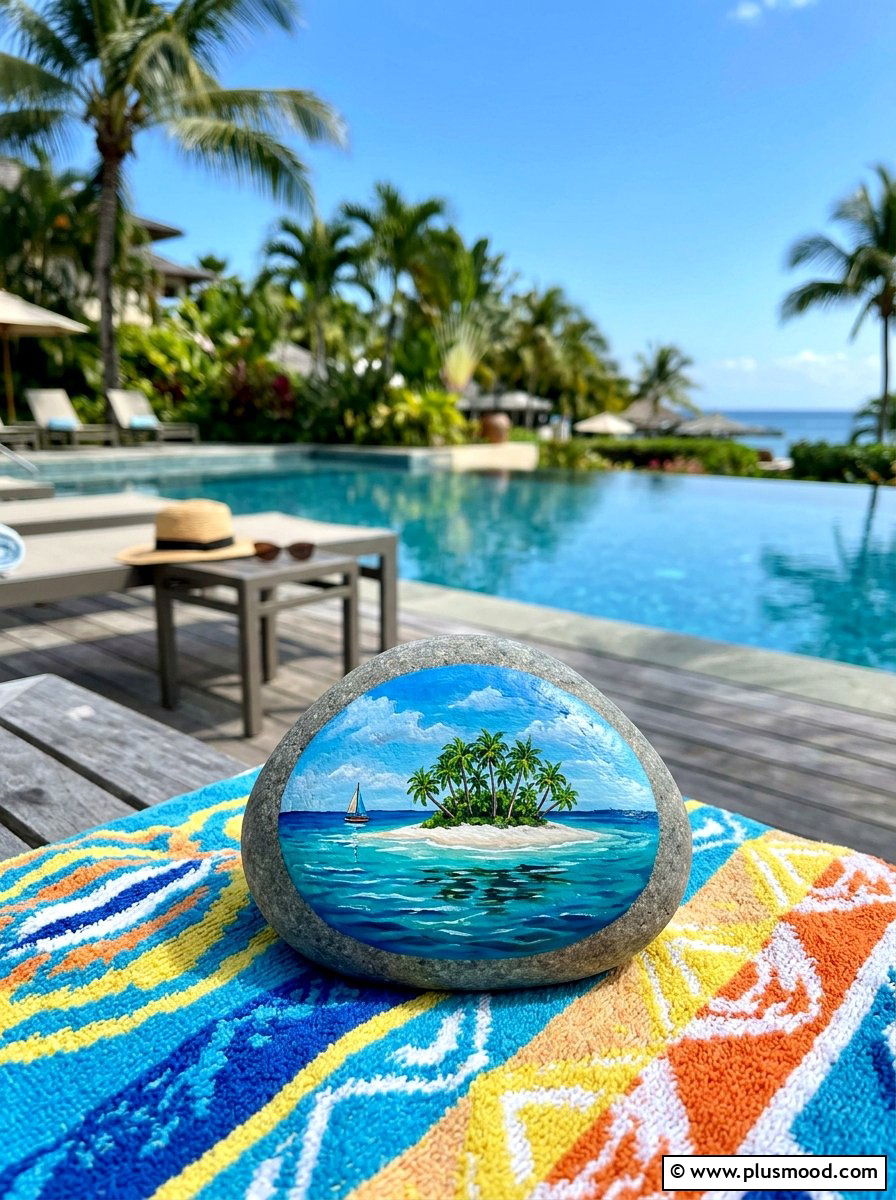 Tropical Island View - 25 painted rock ideas with landscapes