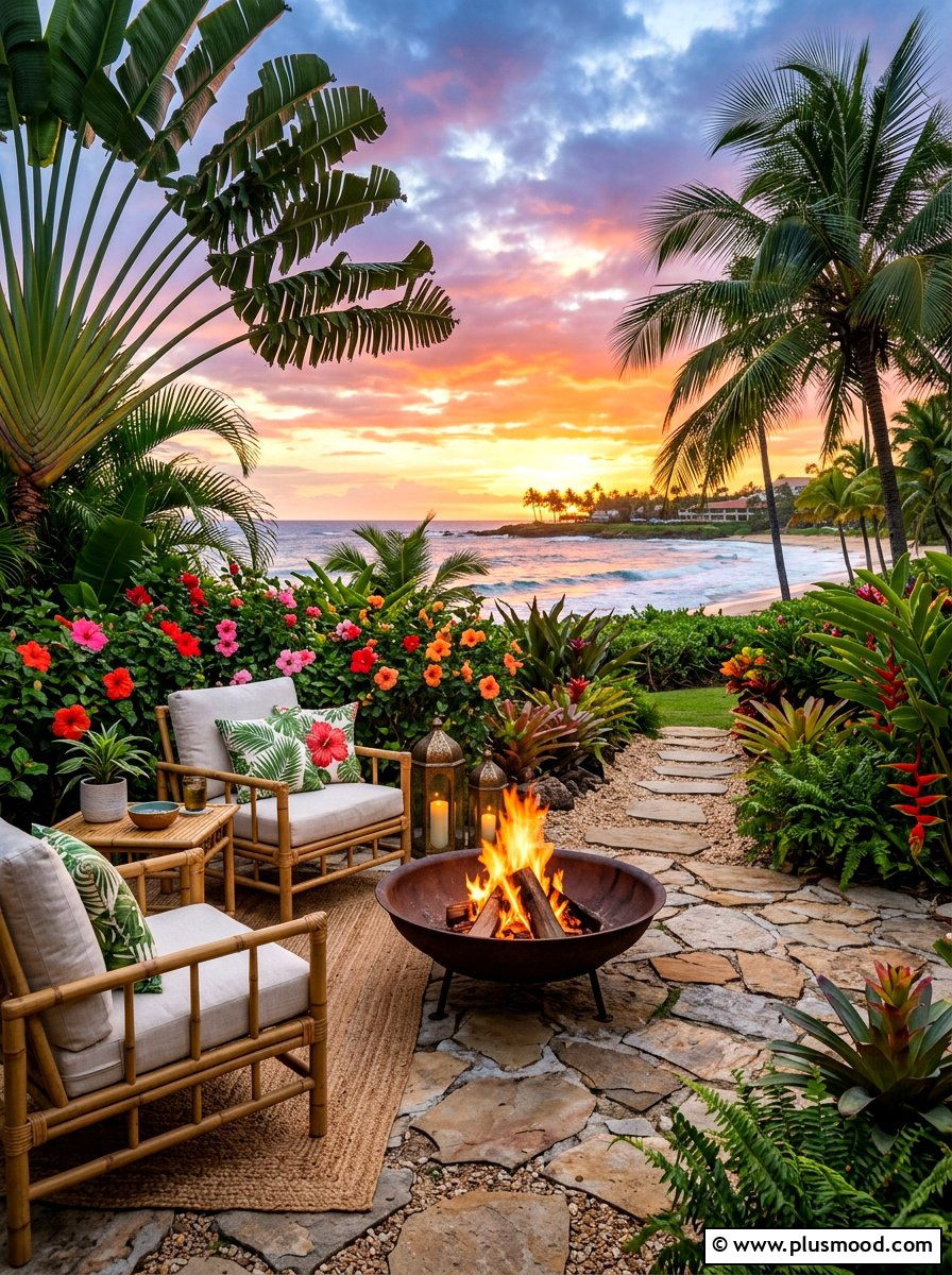 Tropical Landscape Fire Pit - 25 summer fire pit entertaining ideas