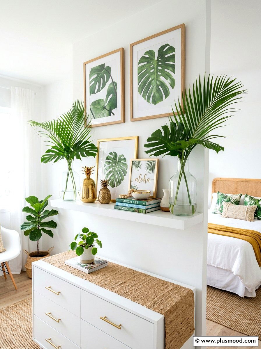 Tropical Leaf Bedroom Shelf - 25 summer bedroom shelf decor ideas