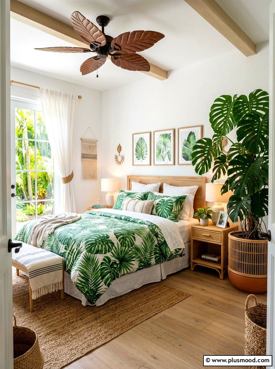 Tropical Leaf Bedroom - 25 light and airy summer decor ideas