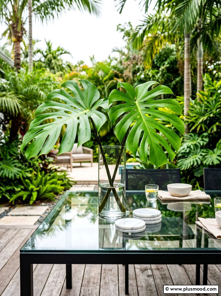Tropical Leaf Centerpiece - 25 summer balcony table decor ideas