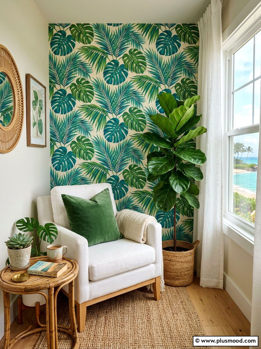 Tropical Leaf Coastal Nook - 25 summer coastal decor ideas