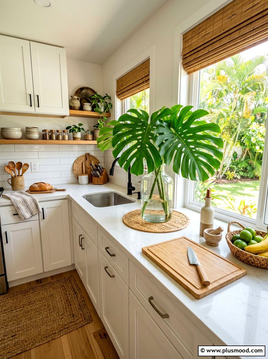 Tropical Leaf Decor - 25 summer small kitchen decor ideas
