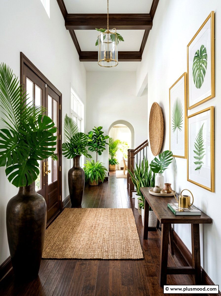 Tropical Leaf Display Entrance - 25 summer seasonal entry decor ideas