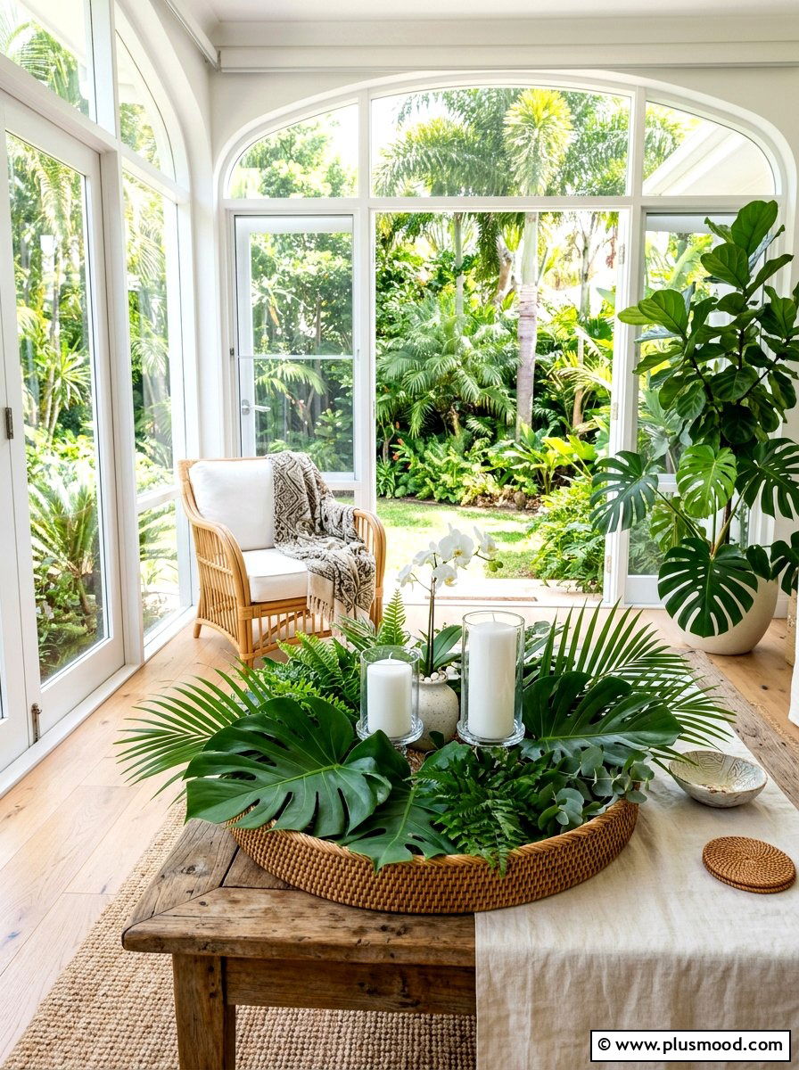 Tropical Leaf Greenery Tray - 25 summer candles decor ideas for living room