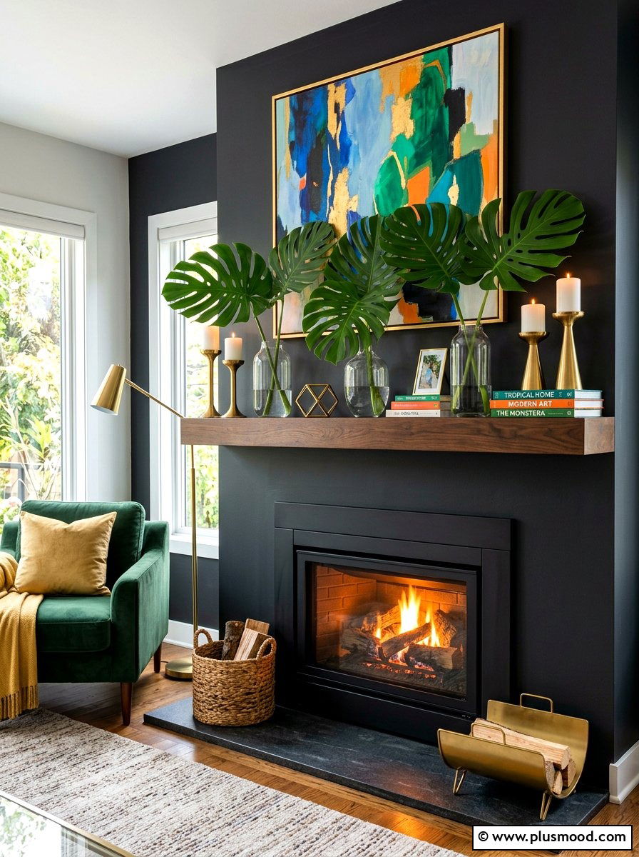 Tropical Leaf Mantel Decor - 25 summer mantel decor ideas