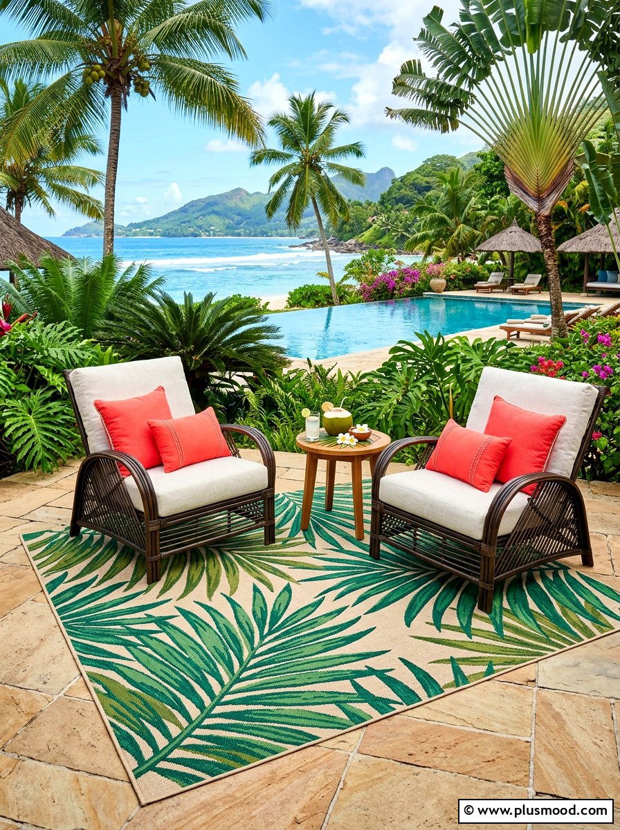 Tropical Leaf Outdoor Rug - 25 summer patio rug ideas
