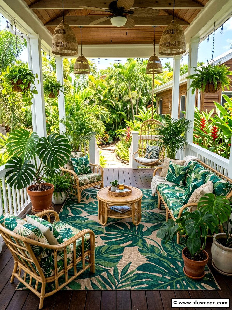 Tropical Leaf Pattern Decor - 25 summer colorful front porch ideas