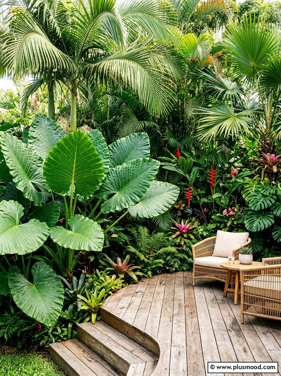 Tropical Leaf Privacy - 25 small backyard ideas with yoga space