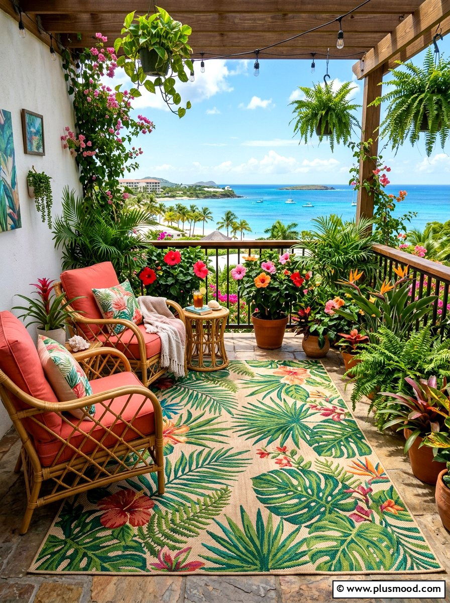 Tropical Leaf Rug - 25 summer balcony rug ideas