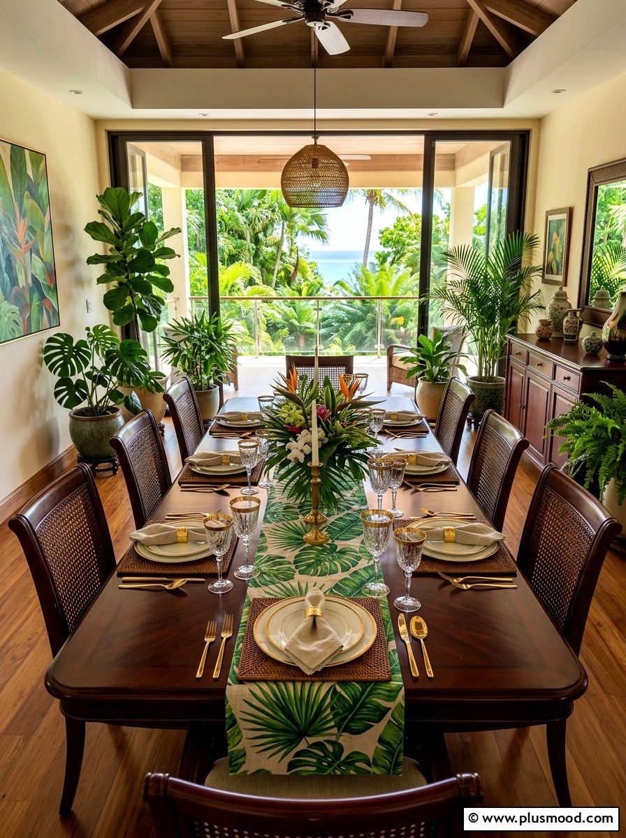 Tropical Leaf Summer Table Runner - 25 summer table runner ideas for summer