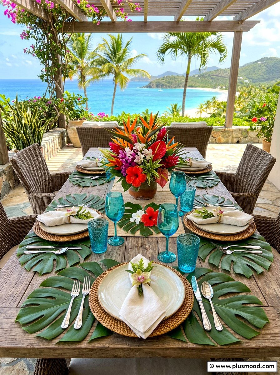 Tropical Leaf Table - 25 summer brunch table ideas
