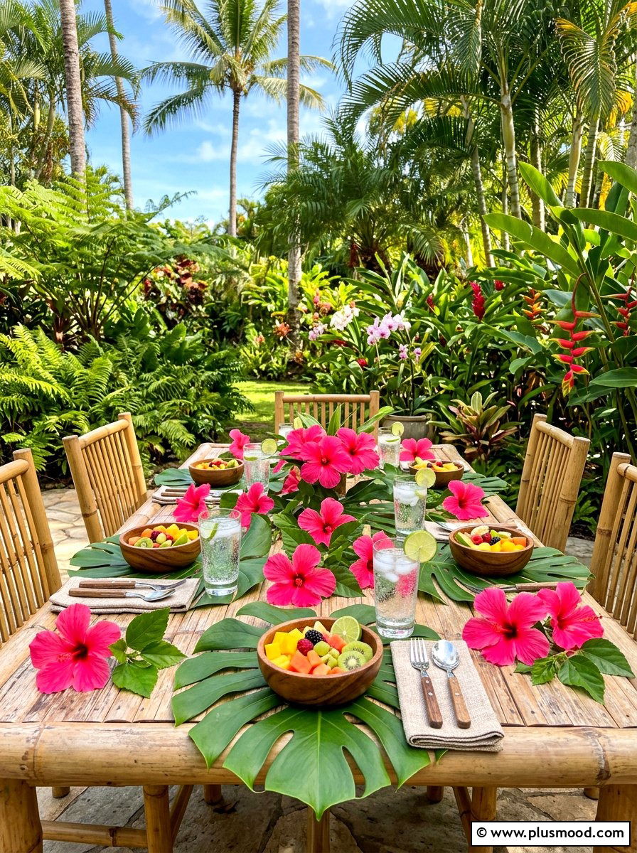 Tropical Leaf Tablescape - 25 summer tablescape ideas for outdoor dining