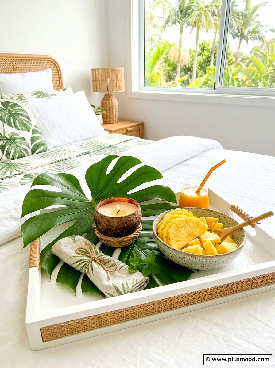 Tropical Leaf Tray - 25 summer bedroom tray decor ideas