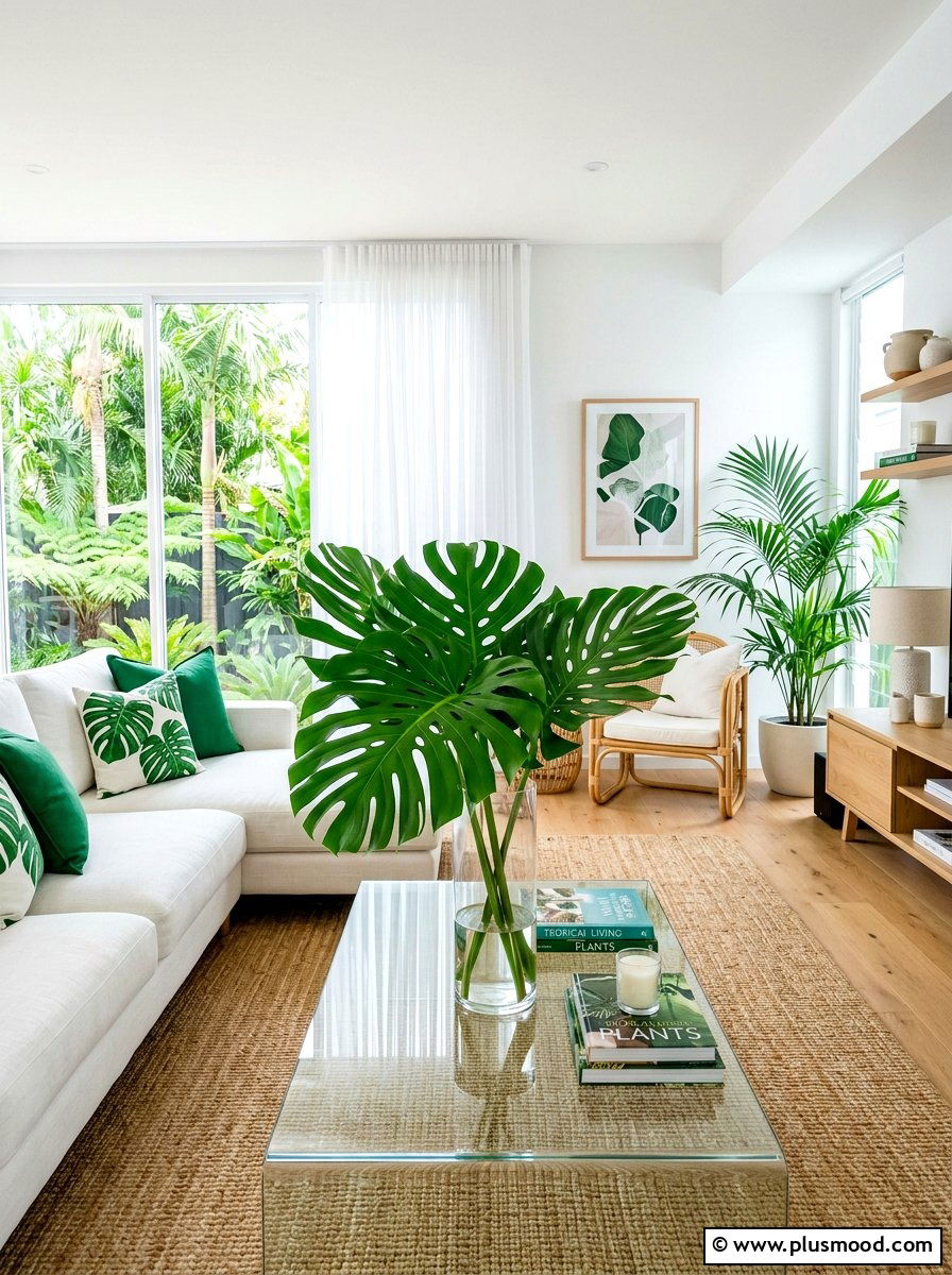 Tropical Leaf Vase - 25 summer shelf styling ideas for living room