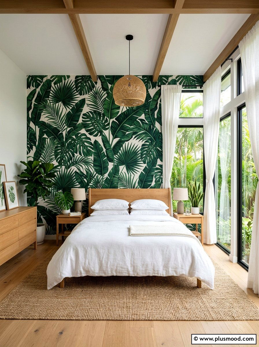 Tropical Leaf Wallpaper - 25 elegant summer bedroom ideas