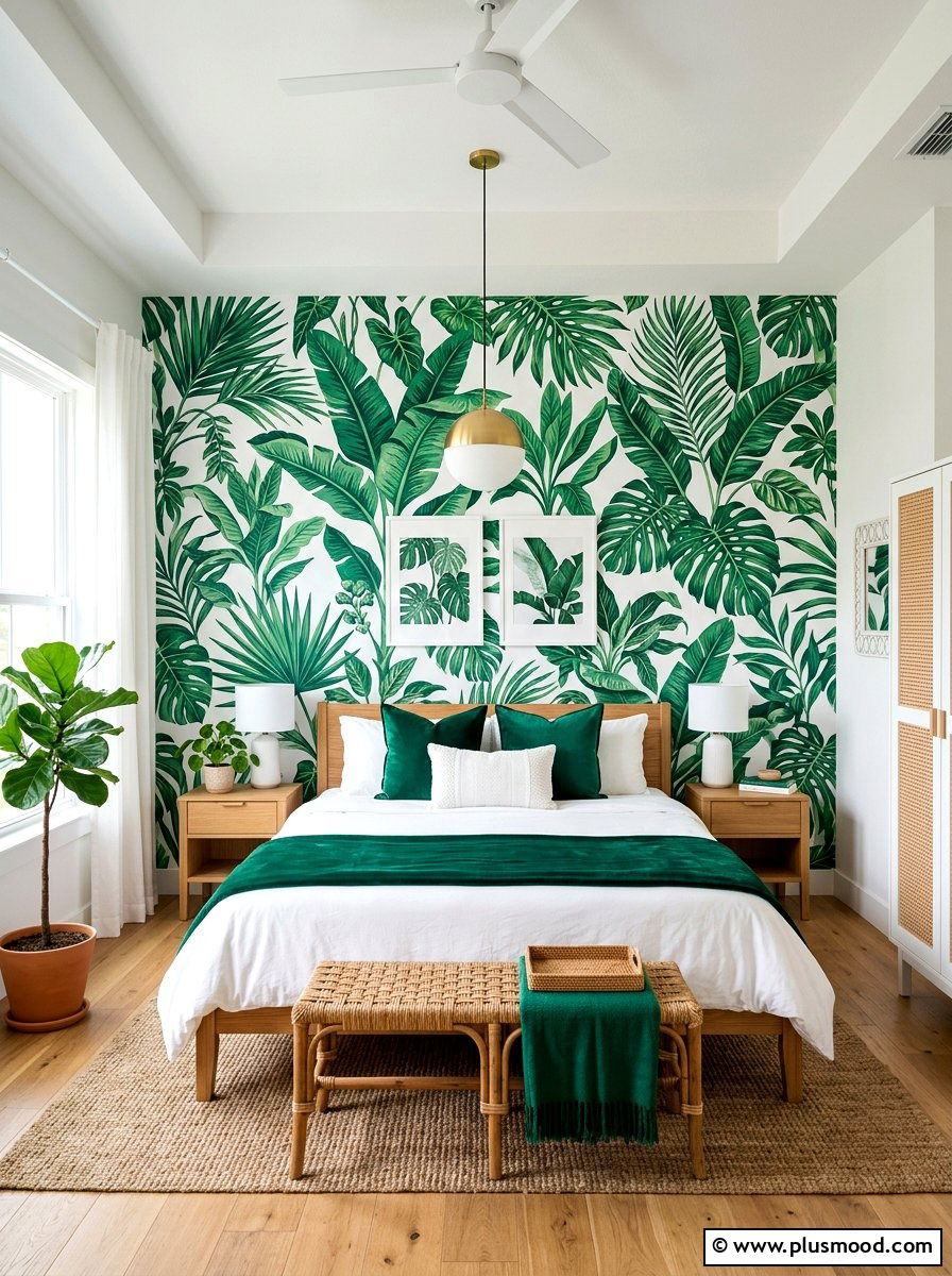 Tropical Leaf Wallpaper - 25 summer room refresh ideas for bedroom