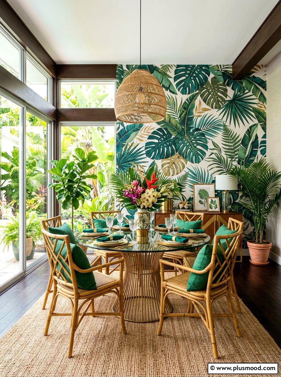 Tropical Leaf Wallpaper - 25 summer dining room wall decor ideas