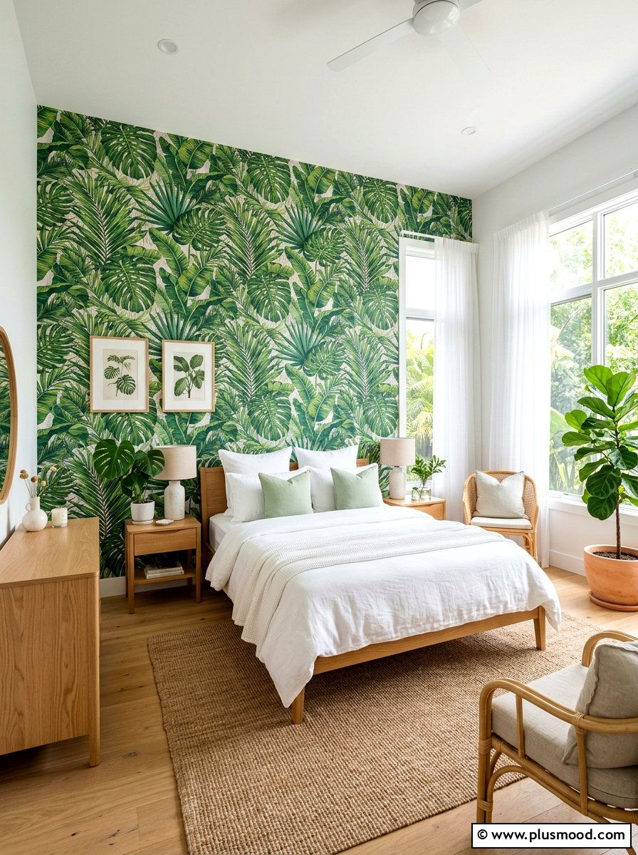 Tropical Leaf Wallpaper - 25 summer home refresh ideas