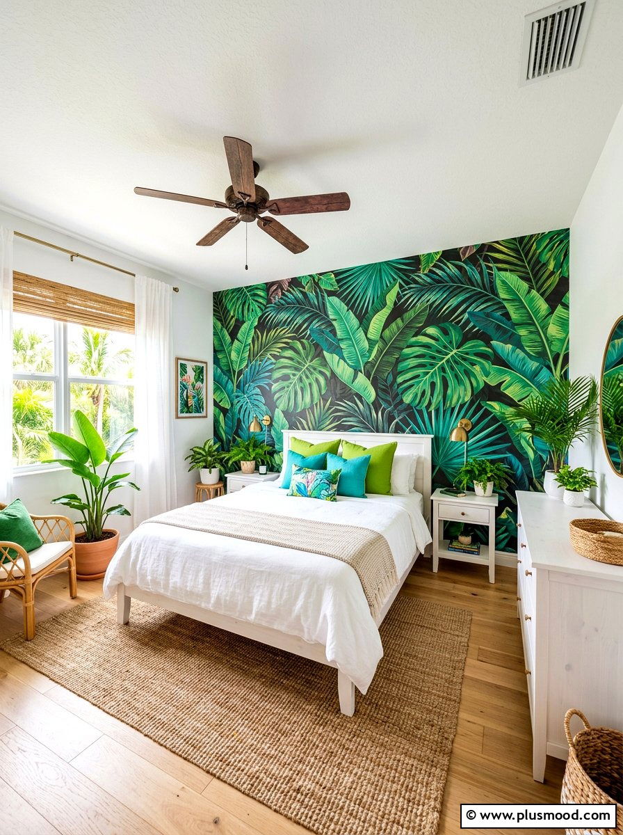 Tropical Leaf Wallpaper Bedroom - 25 summer wall decor ideas for bedroom