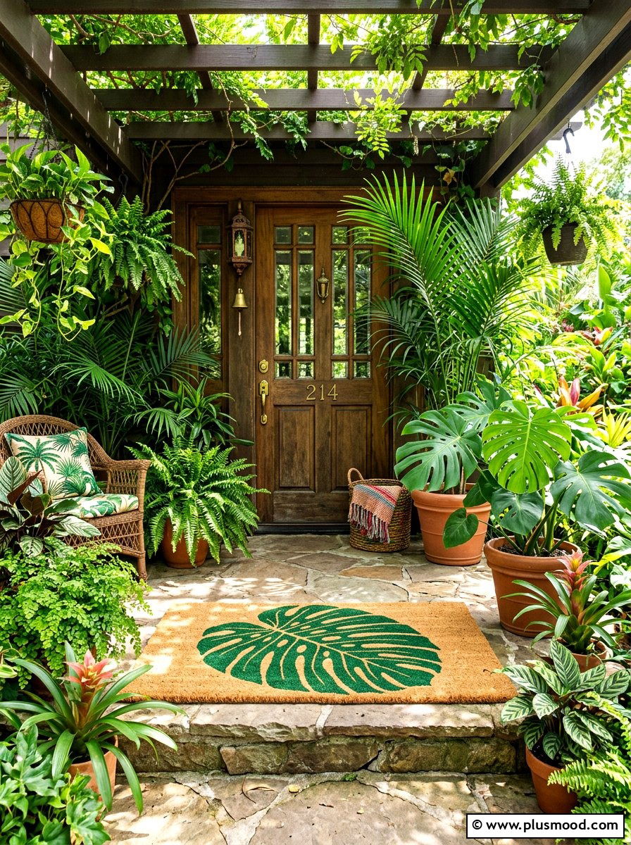 Tropical Leaf Welcome Mat - 25 summer front porch mat ideas