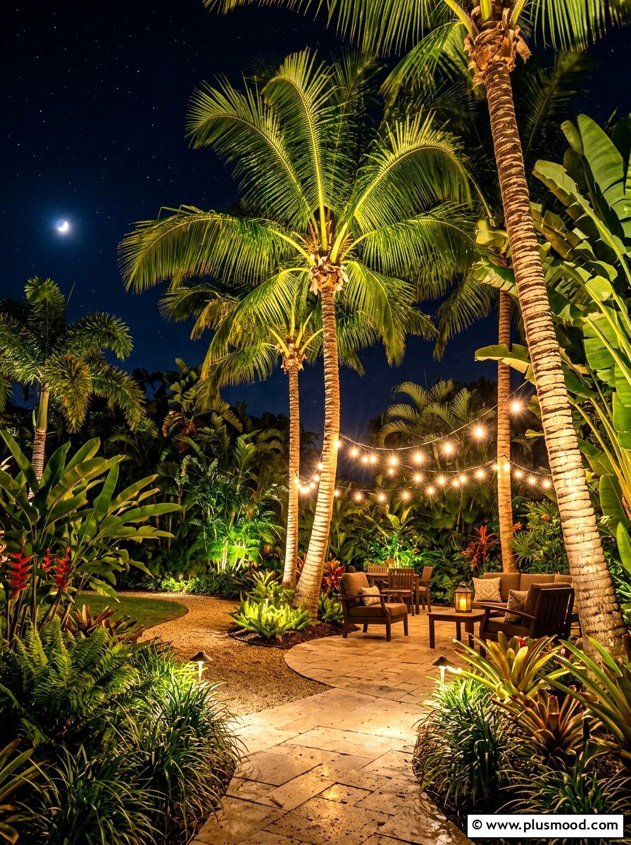 Tropical Night Lighting - 25 summer tropical garden ideas