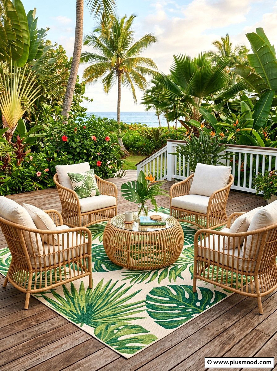 Tropical Outdoor Rug - 25 summer island style backyard ideas