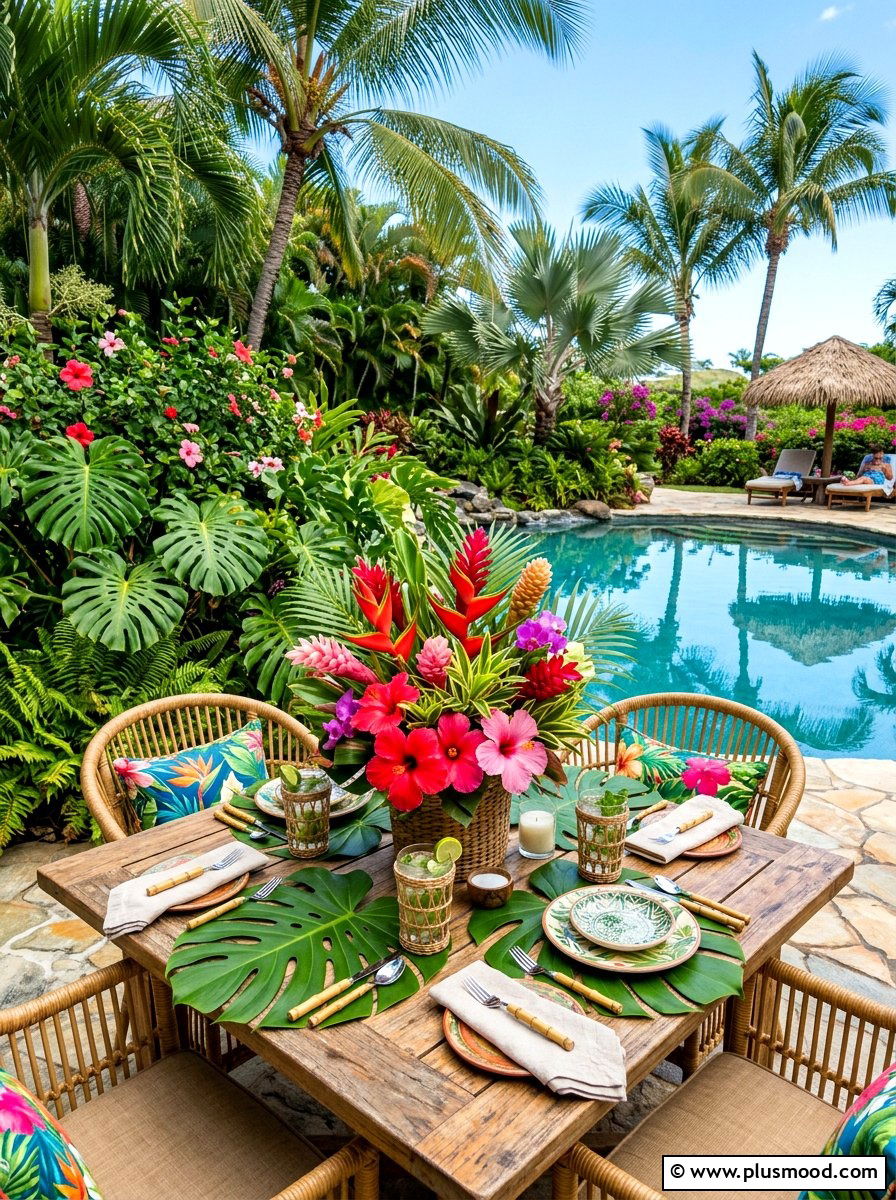 Tropical Palm Floral Table - 25 summer floral table decor ideas
