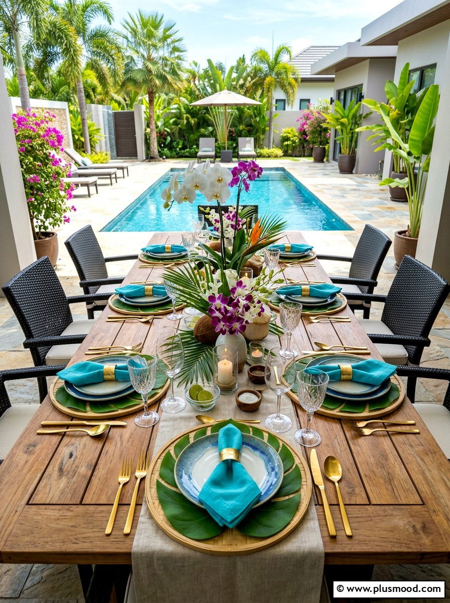 Tropical Palm Leaf Dining - 25 summer place setting ideas for summer