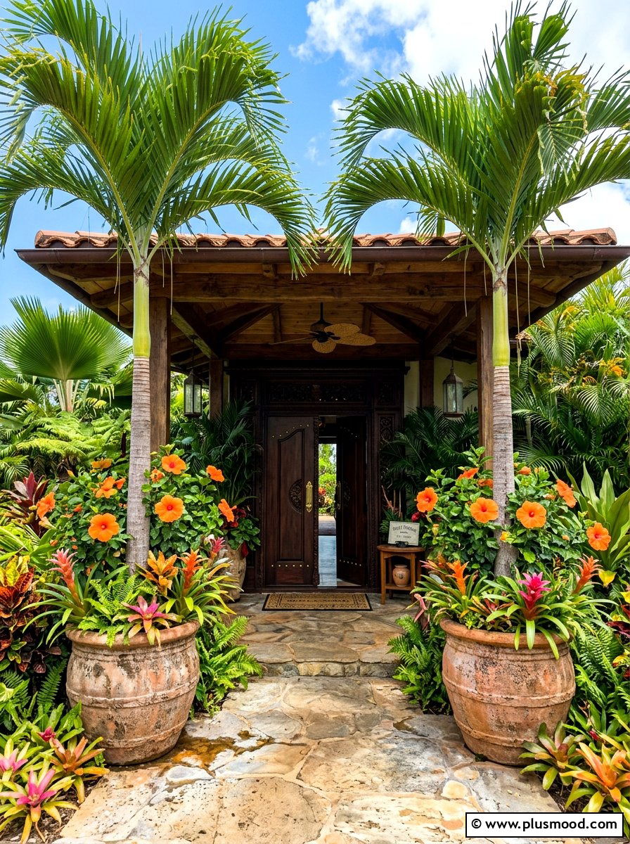 Tropical Palm Leaf Pot - 25 summer curb appeal planter ideas