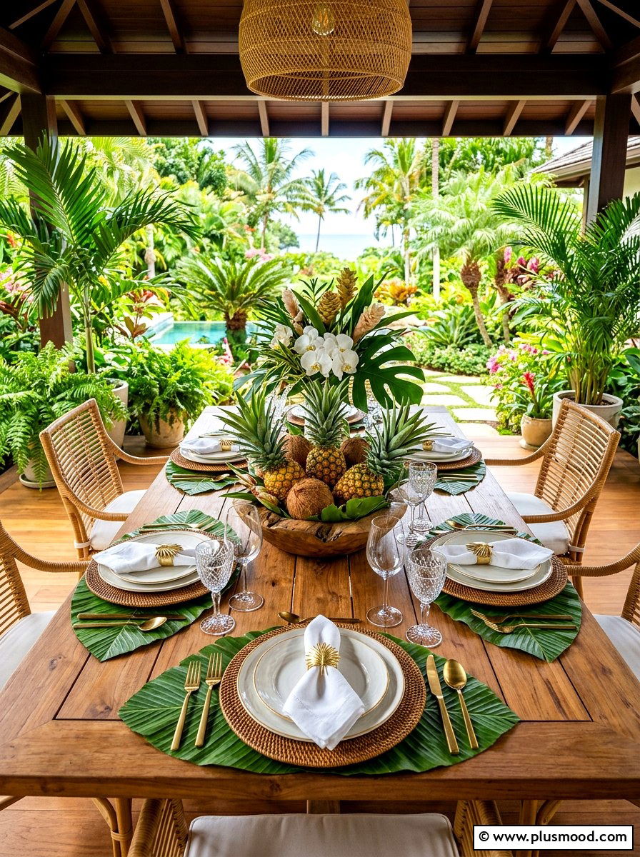 Tropical Palm Leaf Table - 25 summer tablescape ideas