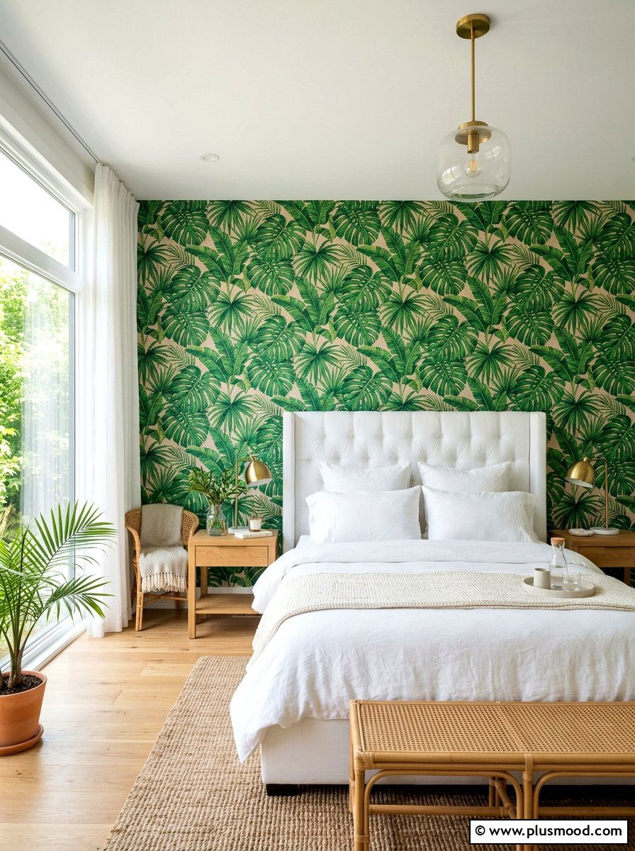 Tropical Palm Leaf Wallpaper Bedroom - 25 summer botanical bedroom ideas